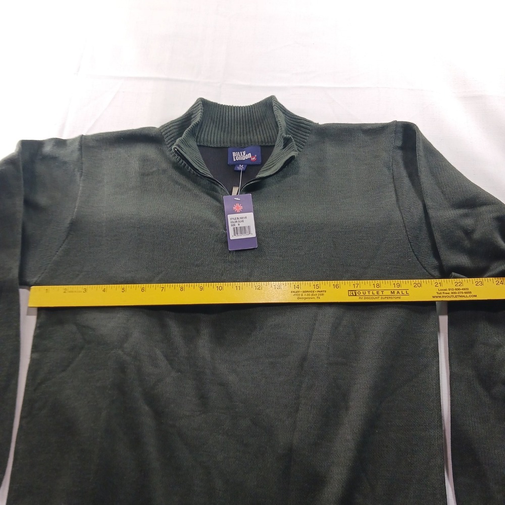 Billy London Mens Olive Green Quarter Zip Sweater Mock Neck BL1801-40 NEW - Picture 5 of 9